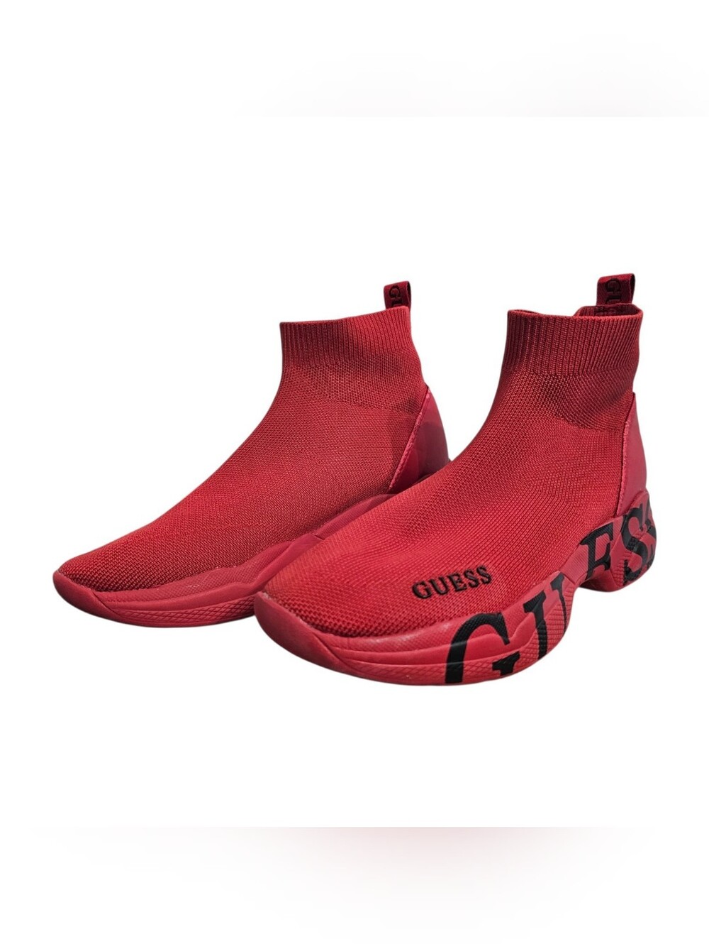GUESS Women's Red Knit Sock Sneakers High Top Slip On Athletic Shoes Size 7M